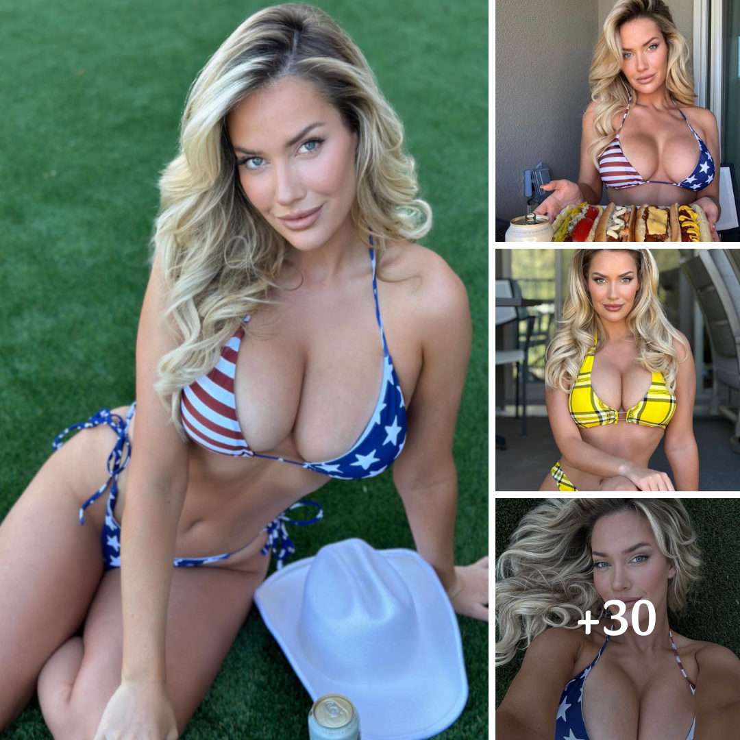 Fans loving Paige Spiranac’s buns as she puts on incredibly busty display in USA bikini while eating hot dogs