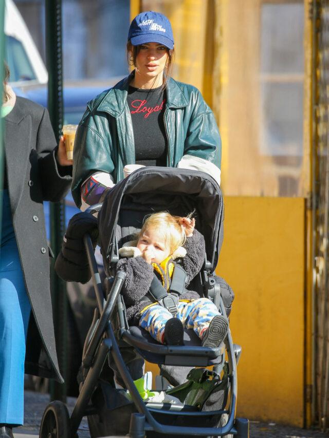 Emily Ratajkowski with her son