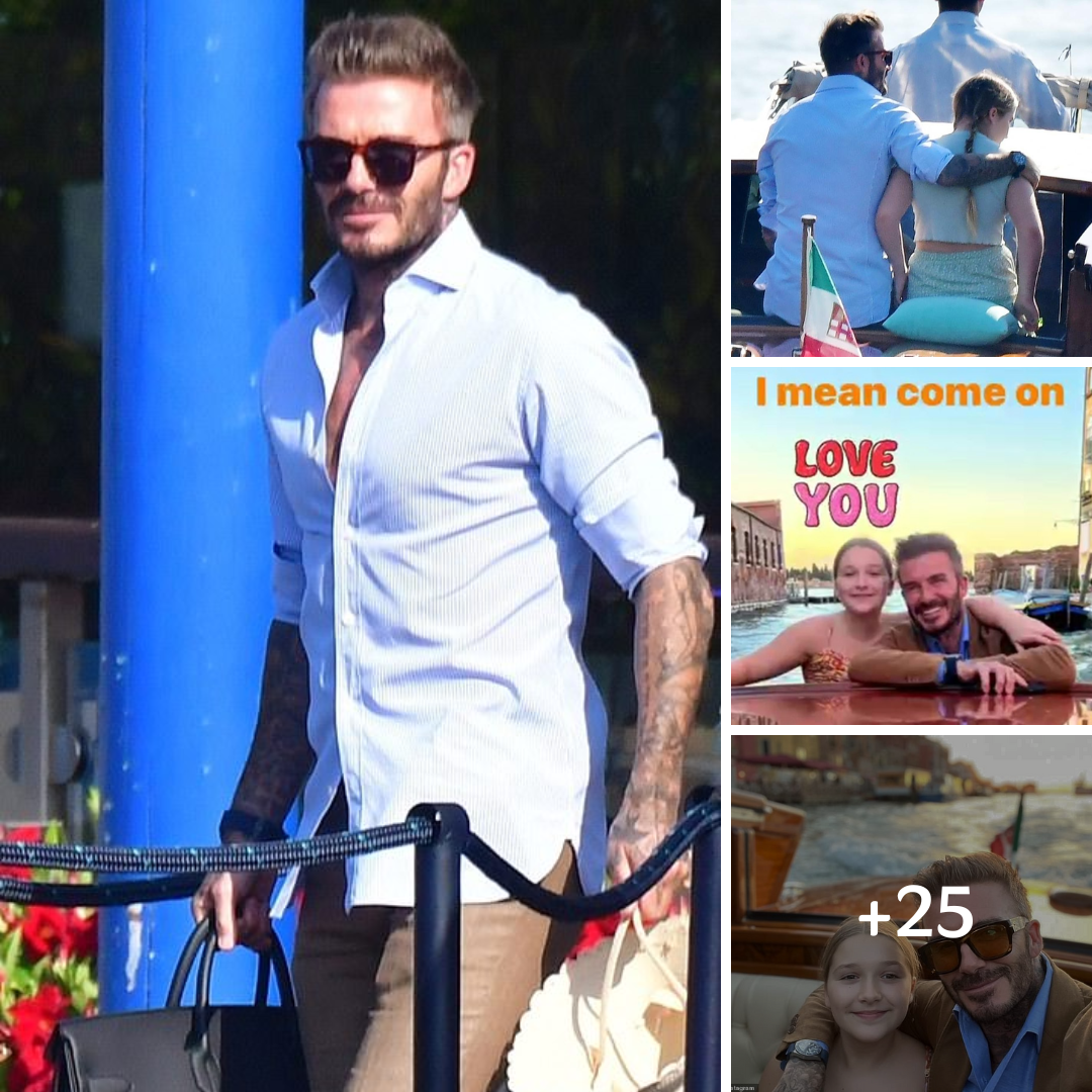 David Beckham puts a protective arm around daughter Harper in Venice