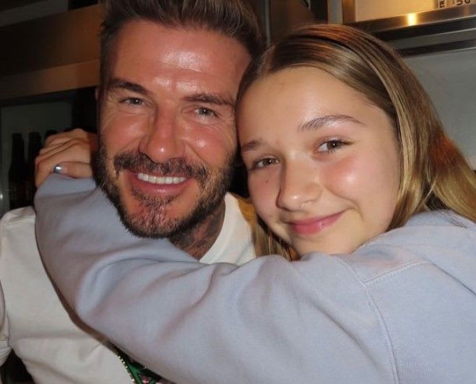 Harper Beckham hugs dad David