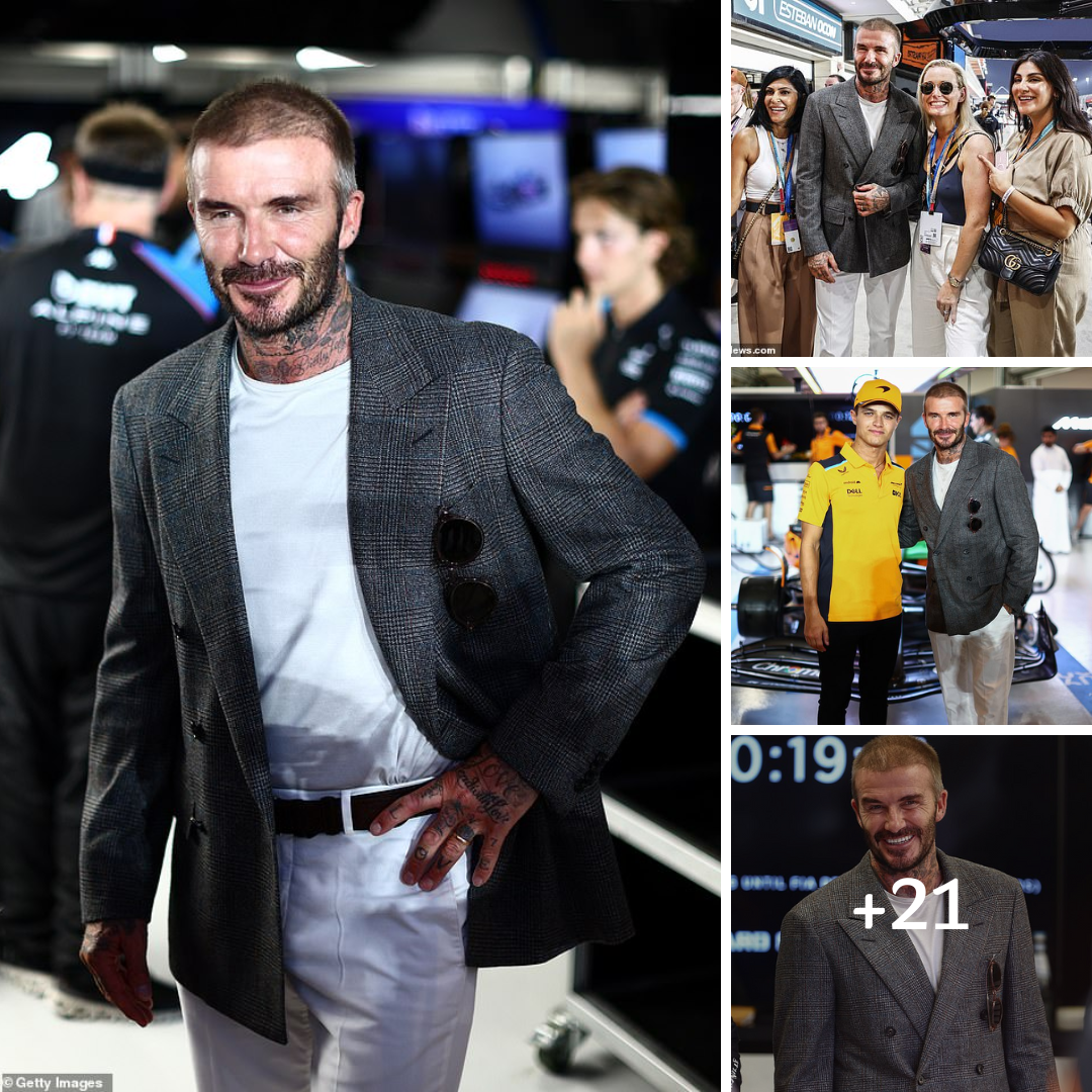 David Beckham flashes a smile as he joins a group of female fans ahead of F1 Grand Prix in Qatar