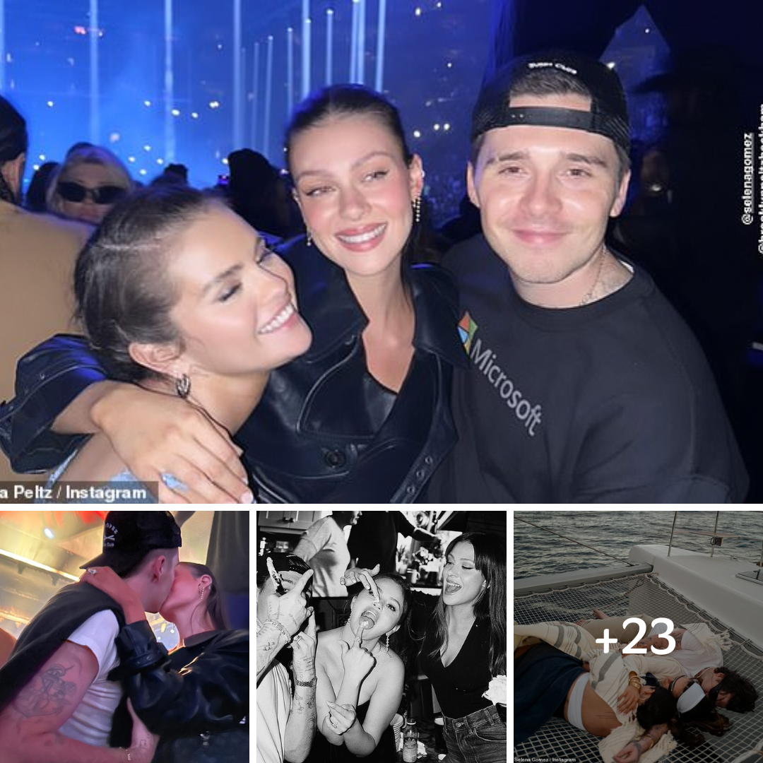 Nicola Peltz throws her arms around husband Brooklyn Beckham and best pal Selena Gomez on night out as their ‘throuple’ reunites