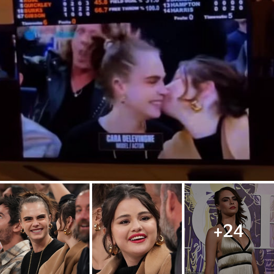 Selena Gomez and Cara Delevingne share a sweet KISS on the jumbotron at the New York Knicks game