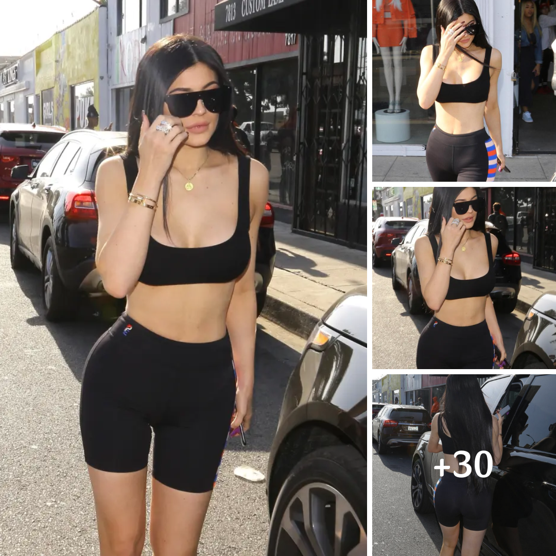 Kylie Jenner shows off her incredible abs in tiny sports bra and skintight Lycra shorts in Hollywood