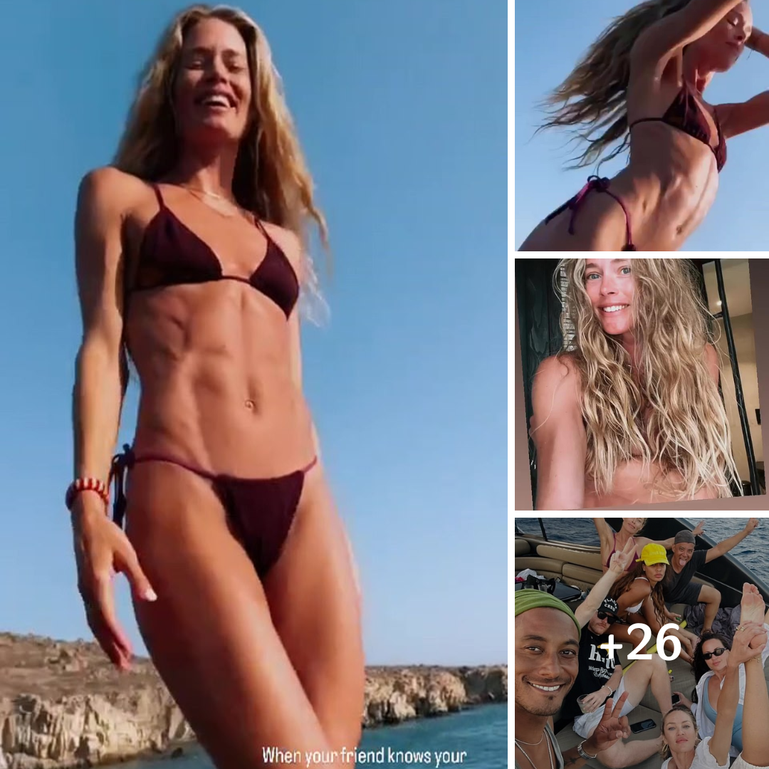 Doutzen Kroes shows off her incredible body in a tiny plum-hued bikini while vacationing on the Greek island of Mykonos