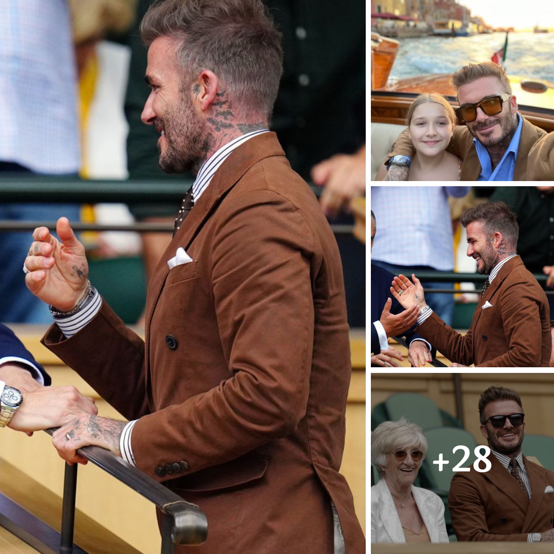 David Beckham shows off sweet palm tattoo designed by Harper aged 4 at Wimbledon