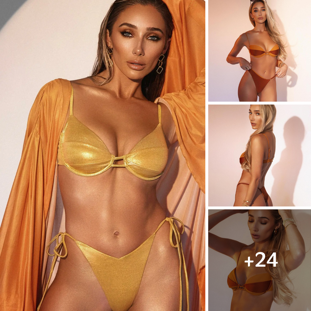 Aurora Culpo Glistens In A Gold Drawstring Bikini