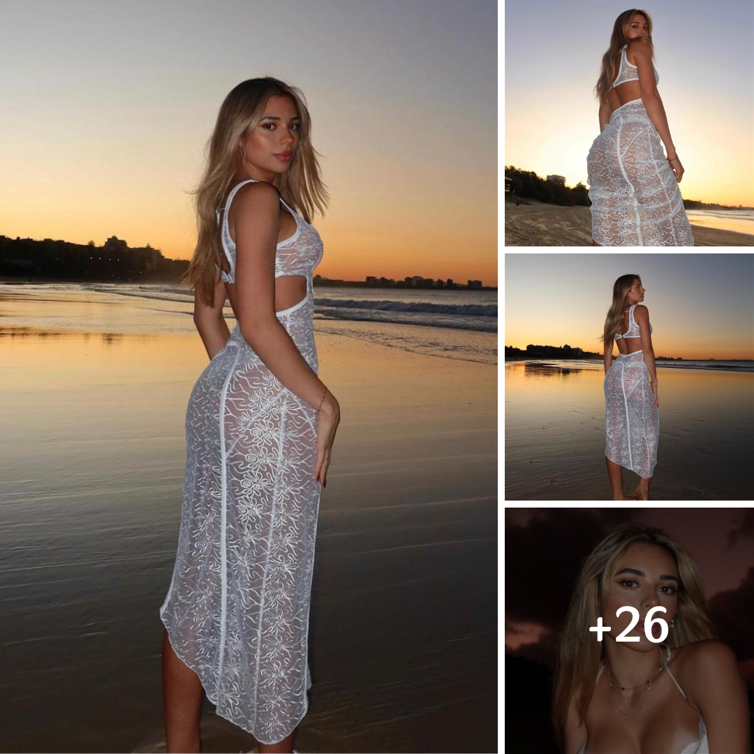 Georgia Hassarati Hits The Beach At Sunset In A See-Through Dress