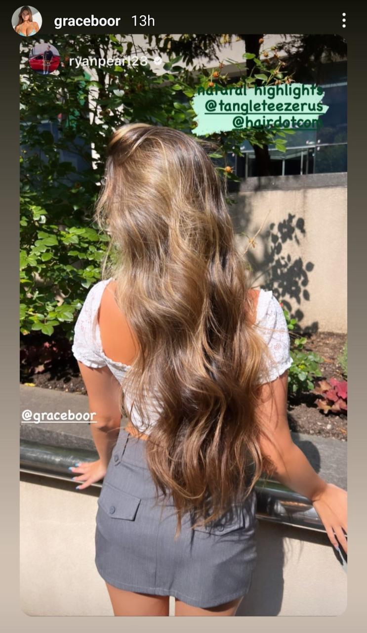 grace boor shows off her hair in her instagram story