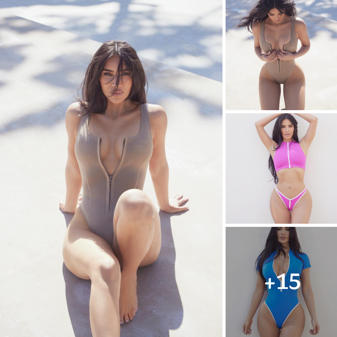 Kim Kardashian in very revealing shoot as she poses in plunging swimwear to promote SKIMS collection