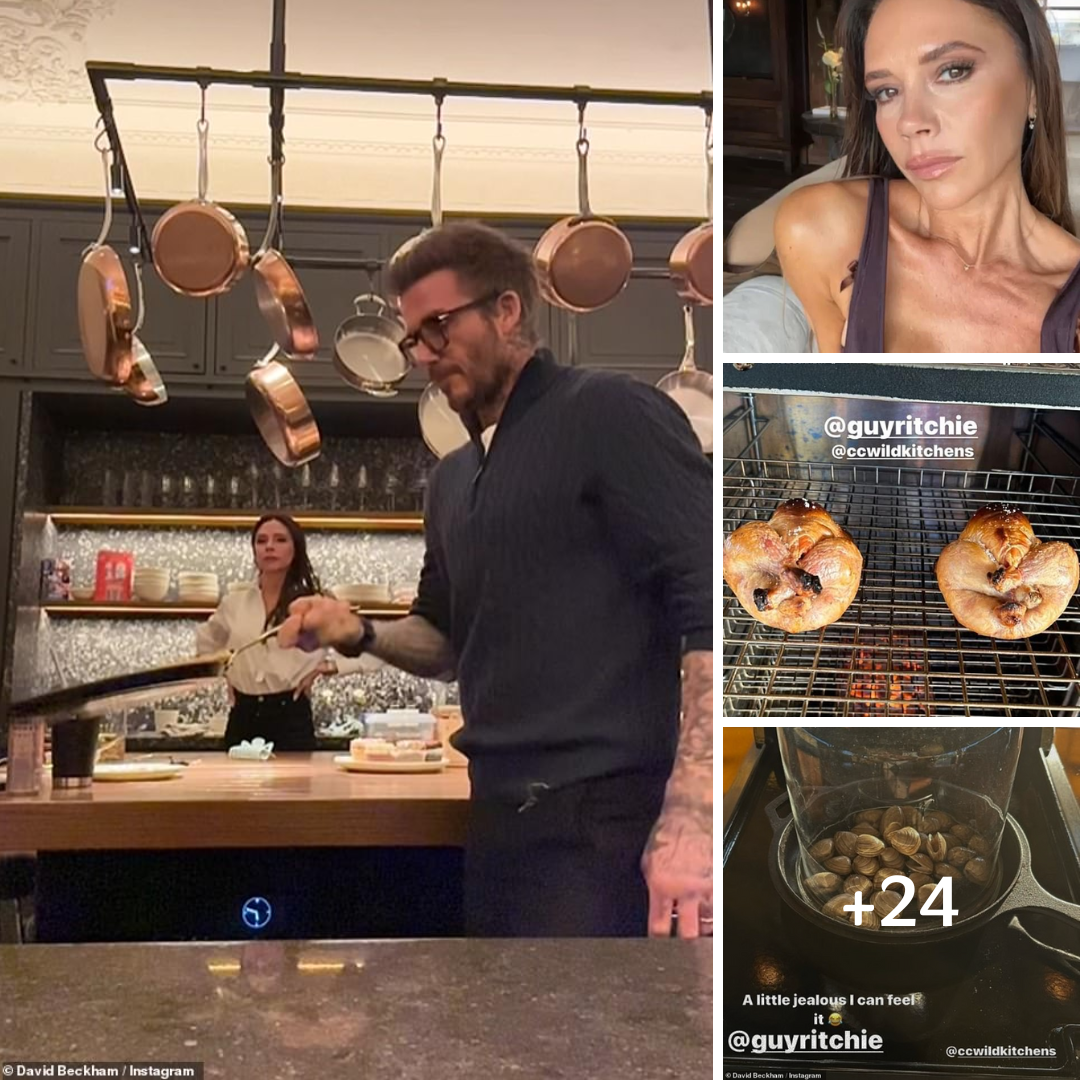 David Beckham has a playful dig at close friend Guy Ritchie by showing off his cooking skills – after spending the night in director’s £50,000 barbeque tent