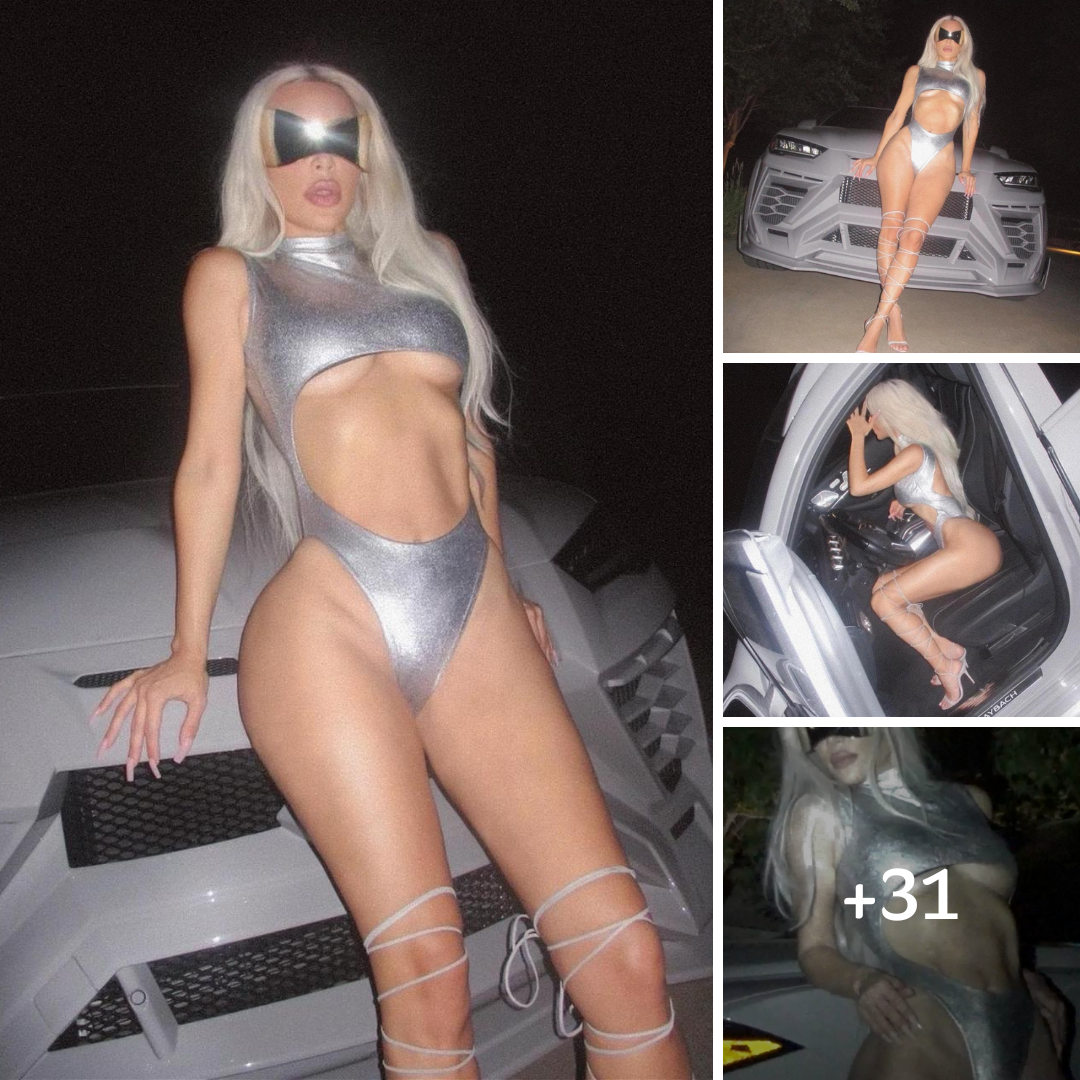 Kim Kardashian Is An ‘Alien Queen’ In A Revealing Metallic SKIMS Swimsuit