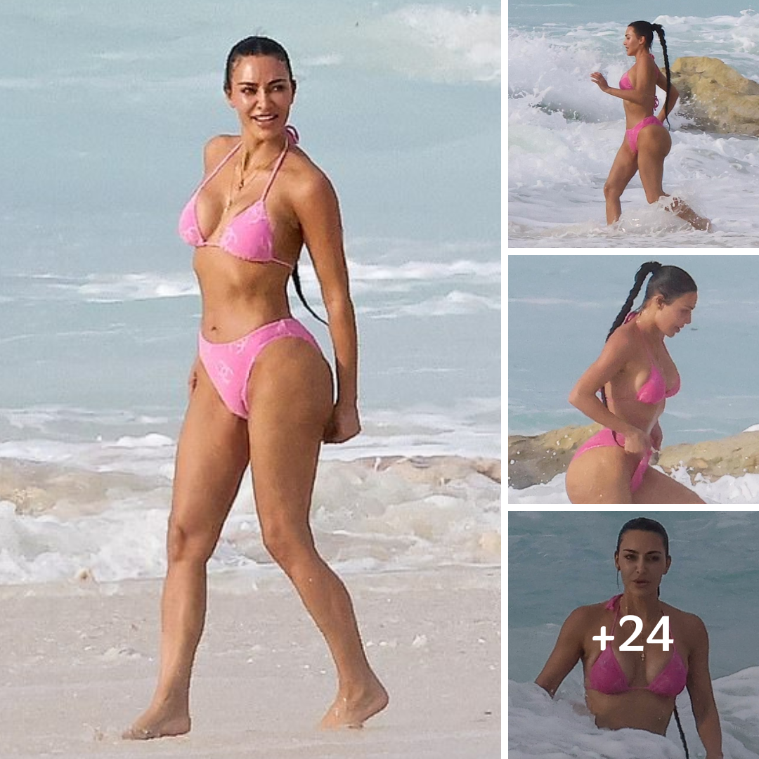 Kim Kardashian slips into a pink string bikini to show off her SIZE TWO figure as she soaks up the sun during a vacation in Turks and Caicos