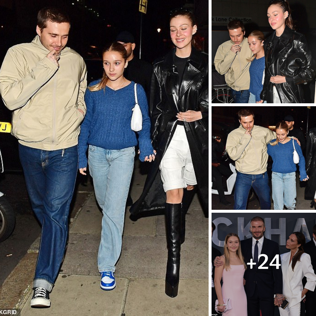 Brooklyn Beckham cuddles up to younger sister Harper, 12, as they enjoy dinner with his wife Nicola Peltz at Nobu after family appearance in hit Netflix documentary