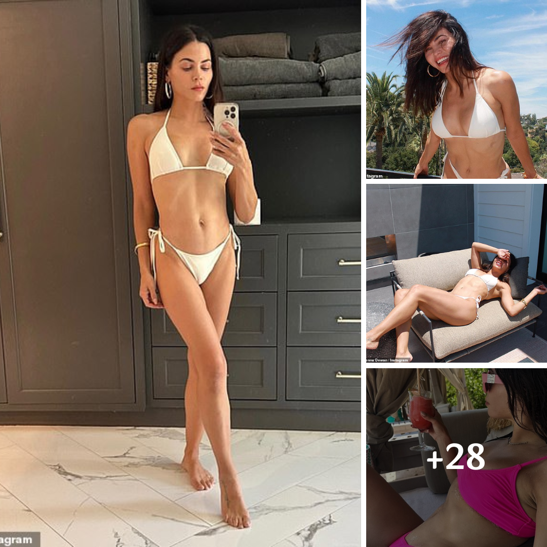 Jenna Dewan, shows off her dancer’s body in a white string bikini as she says she is enjoying the ‘heat wave’ in Los Angeles