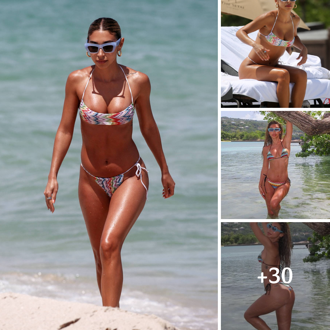 Chantel Jeffries showcases stunning figure in skimpy multi-colored bikini as she soaks up sun during summer holiday in Jamaica