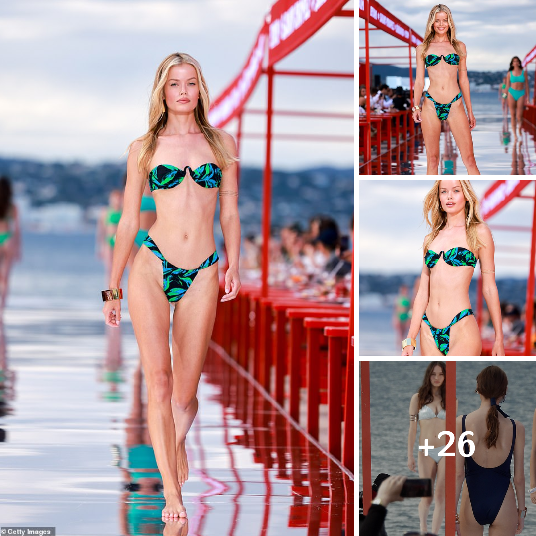 Victoria’s Secret model Frida Aaesen struts down the Etam runway in a bikini