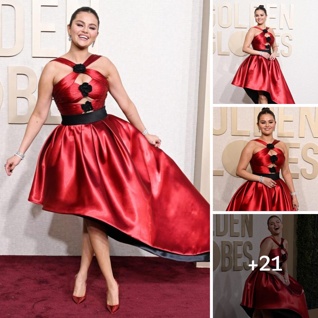 Selena Gomez flaunts curves at the Golden Globes 2024 in red cutout dress