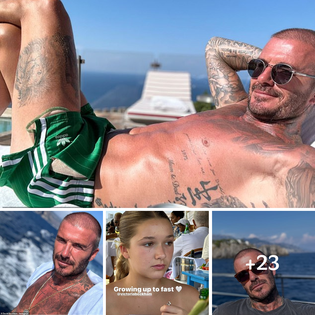 David Beckham shows off new buzzcut and puts his muscular frame on display as he goes shirtless on a lavish yacht trip with kids Cruz, 18, and Harper, 12