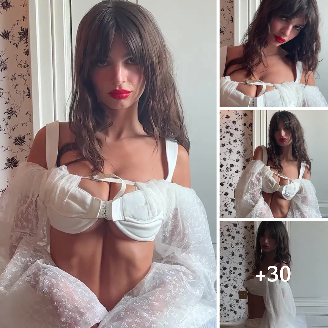 Emily Ratajkowski shows off her flawless figure in balletcore-trend white lingerie ensemble