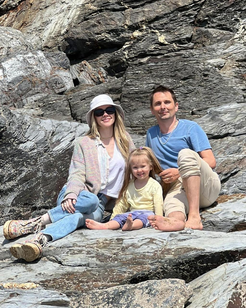 Elle took her husband Matt Bellamy, 44, and their daughter Lovella Dawn to the beach