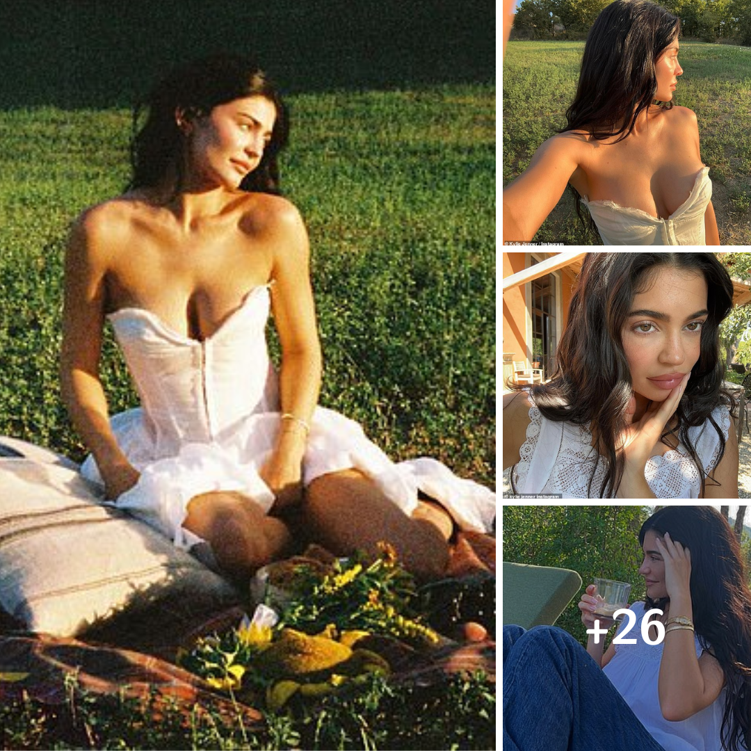 Kylie Jenner stuns in a busty white corset dress as she enjoys a sunset picnic during family getaway in Italy