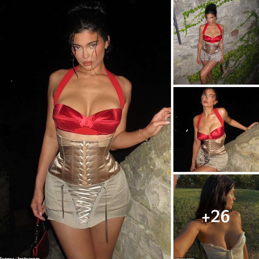 Kylie Jenner looks like pinup perfection in a sexy red satin bra and a tight corset in steamy nighttime snaps from Italy