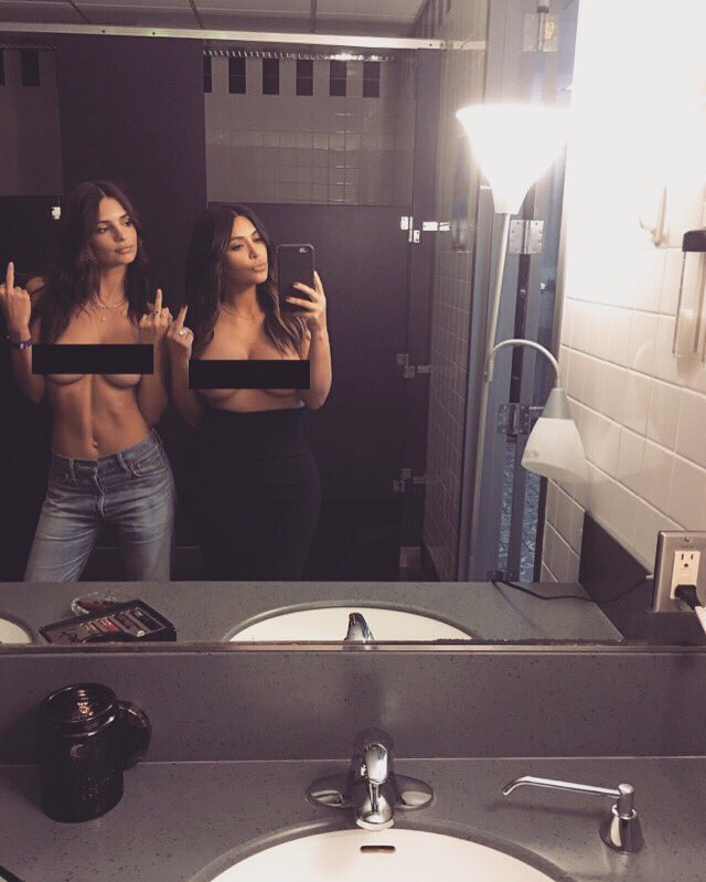  That infamous selfie featuring Emily and Kim Kardashian giving one finger to all the misogynists