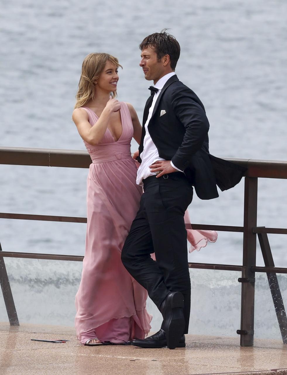 The actress was filming with co-star Glen Powell near the Sydney Opera House