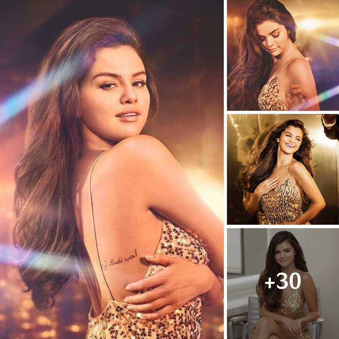 Selena Gomez stuns in a shiny golden dress