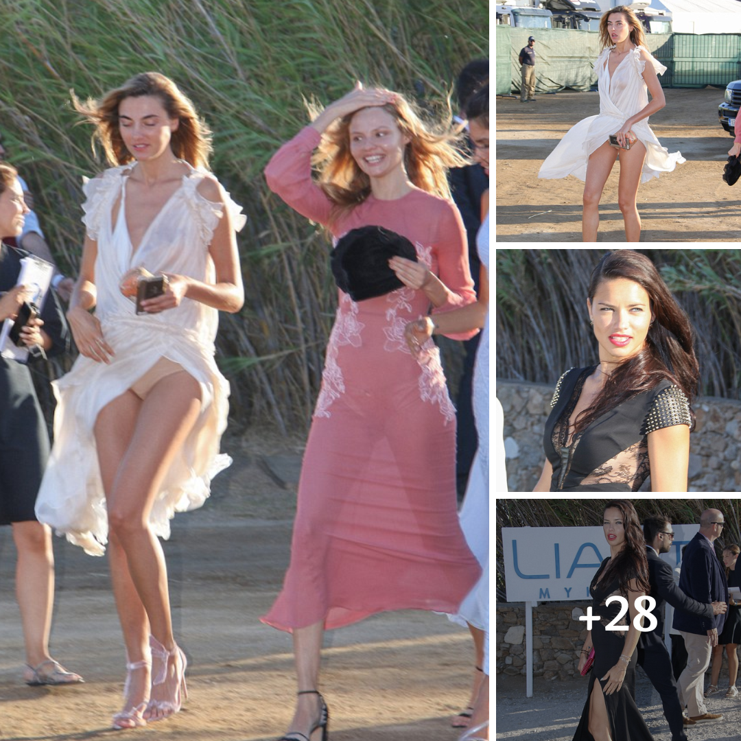 Romee Strijd suffers wardrobe malfunction as she joins Adriana Lima at society wedding in Greece