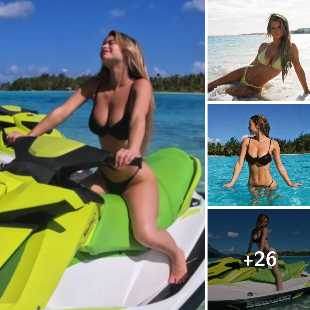 Emily Elizabeth Straddles Jet Ski In Her Tiny Black Bikini