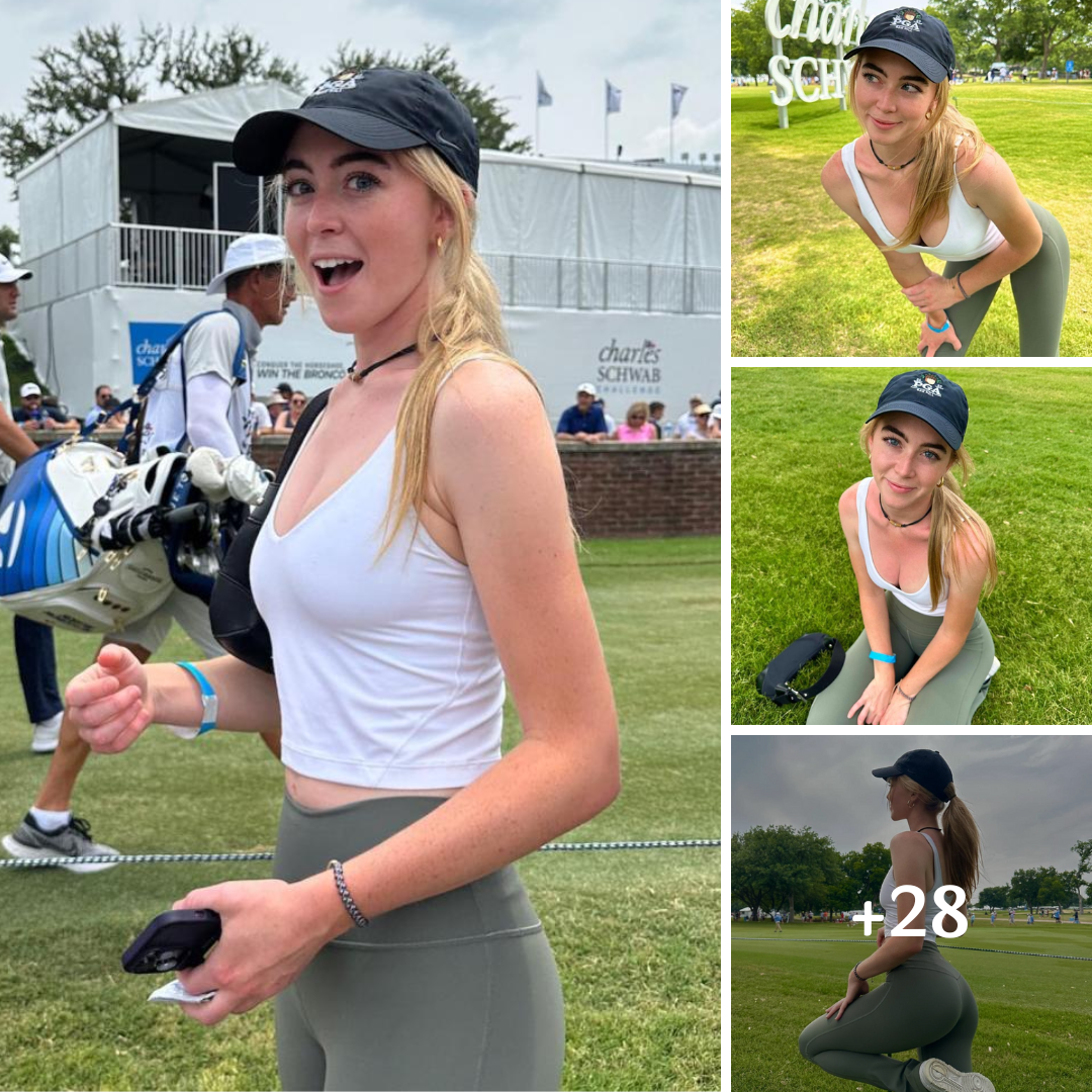 Glam golf influencer Grace Charis stuns the Charles Schwab Challenge crowd in skintight leggings and tiny top