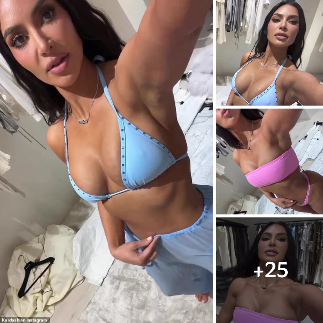 Kim Kardashian showcases her figure in barely there bikinis from her SKIMS swim line