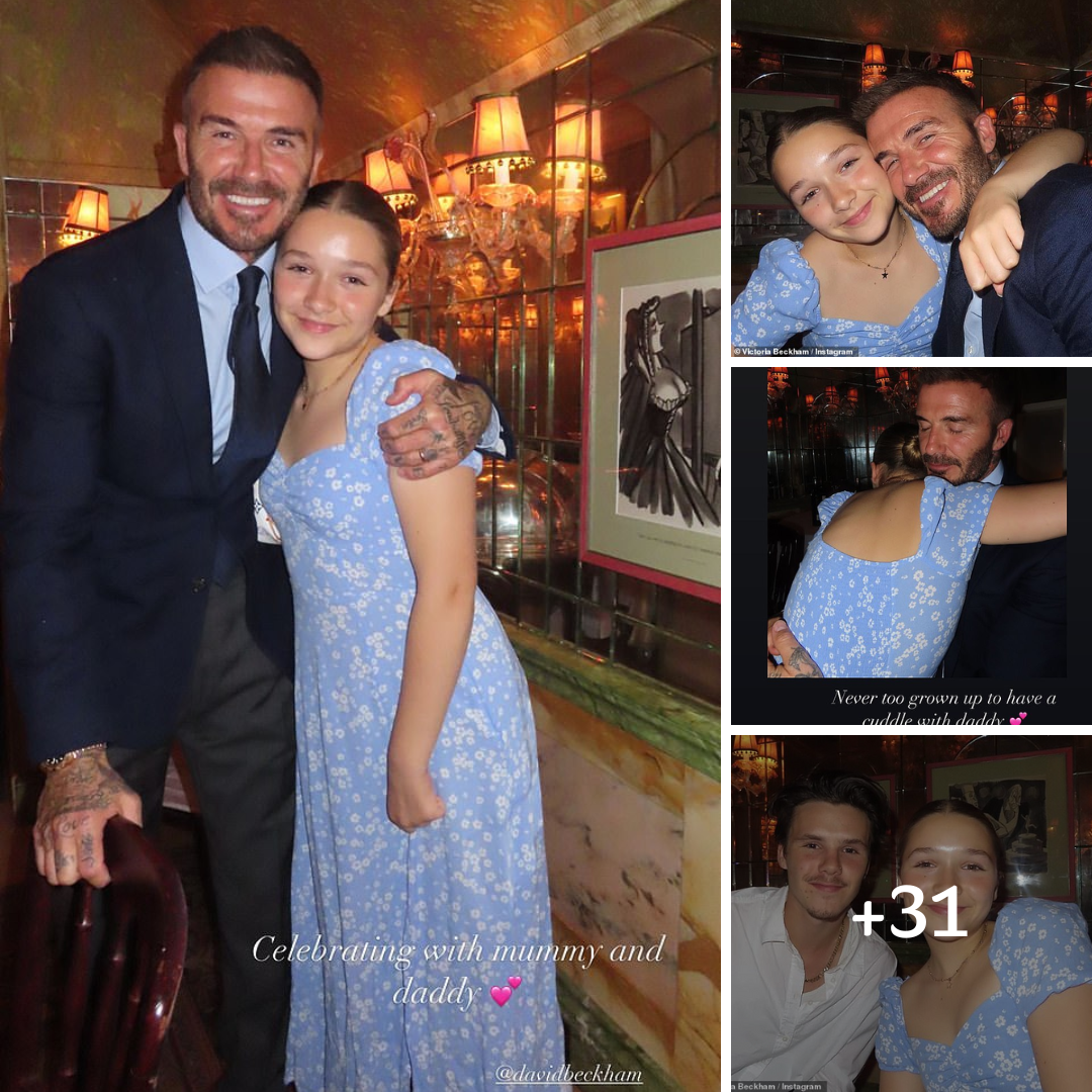 David Beckham shares a sweet hug with his daughter Harper, 11, on meal out