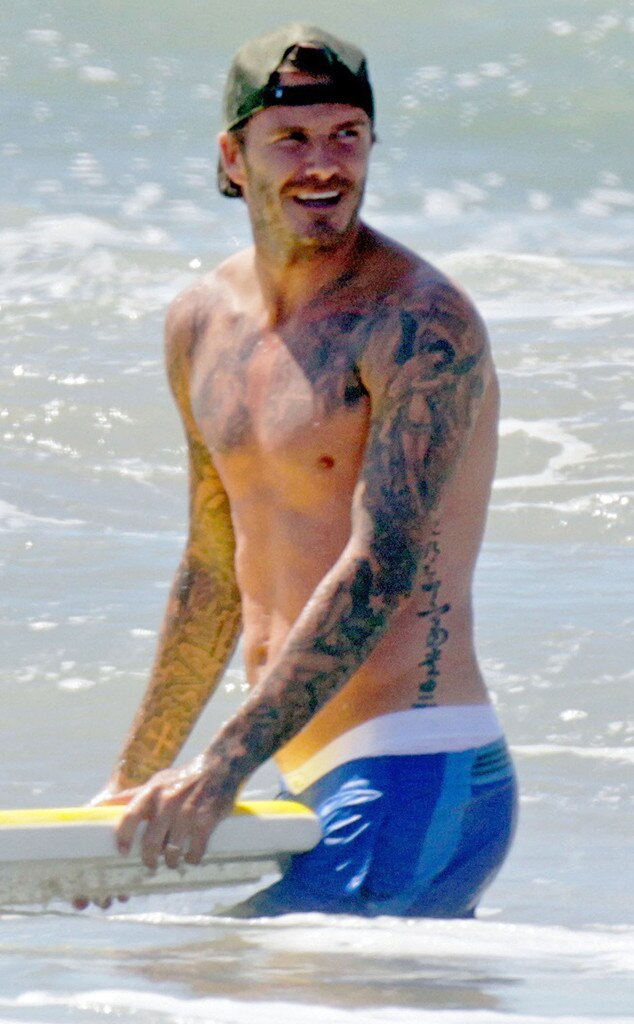 David Beckham Shows Off New Chest Tattoo at the Beach - E! Online - CA