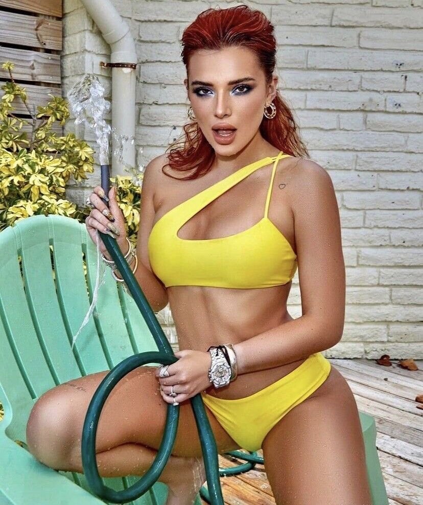 BELLA THORNE - IN A YELLOW BIKINI !! WORKING THE HOSE !!! | eBay