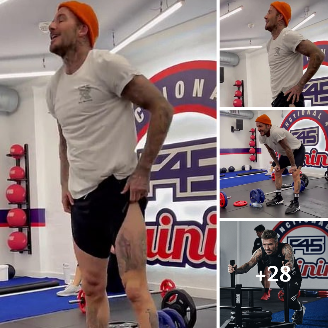 David Beckham shows off his muscular legs as he works up a sweat in his favourite fitness studio