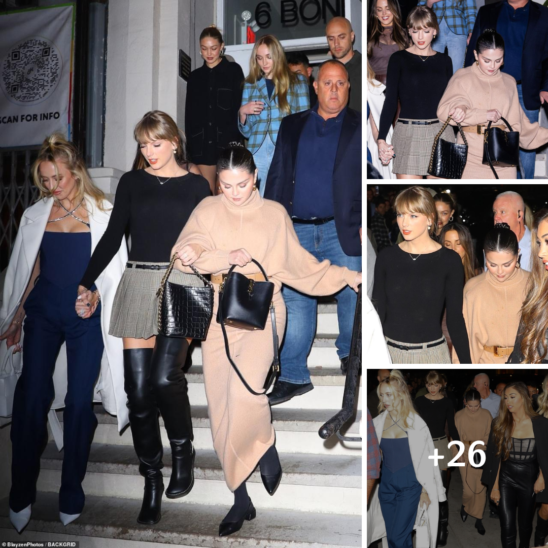 Taylor Swift’s EPIC girls’ night out! Singer steps out with BFFs Selena Gomez, Sophie Turner, Gigi Hadid and more for dinner in NYC… as NFL beau Travis Kelce plays overseas