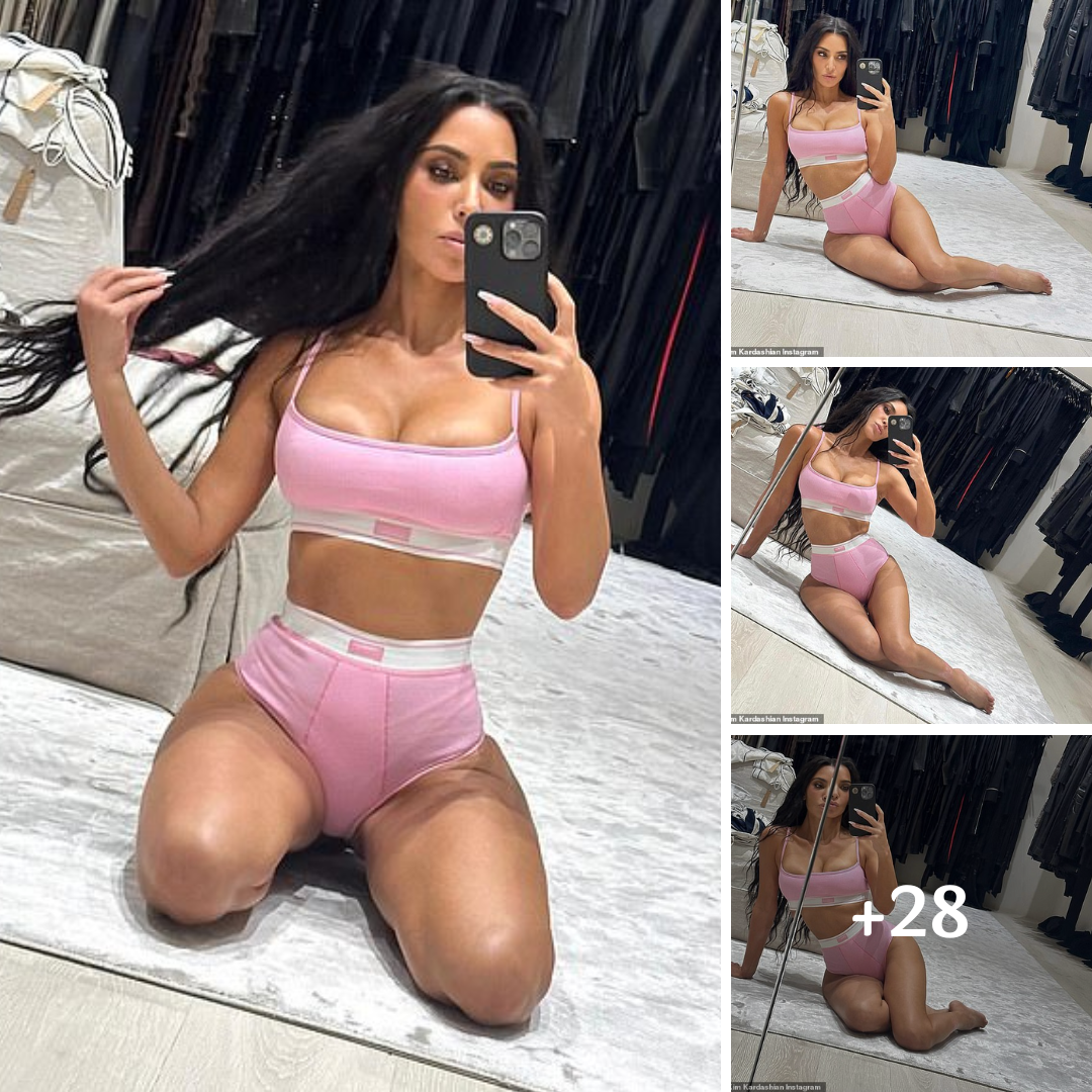 Kim Kardashian flaunts her 24in waistline in pink SKIMS underwear for sultry selfie