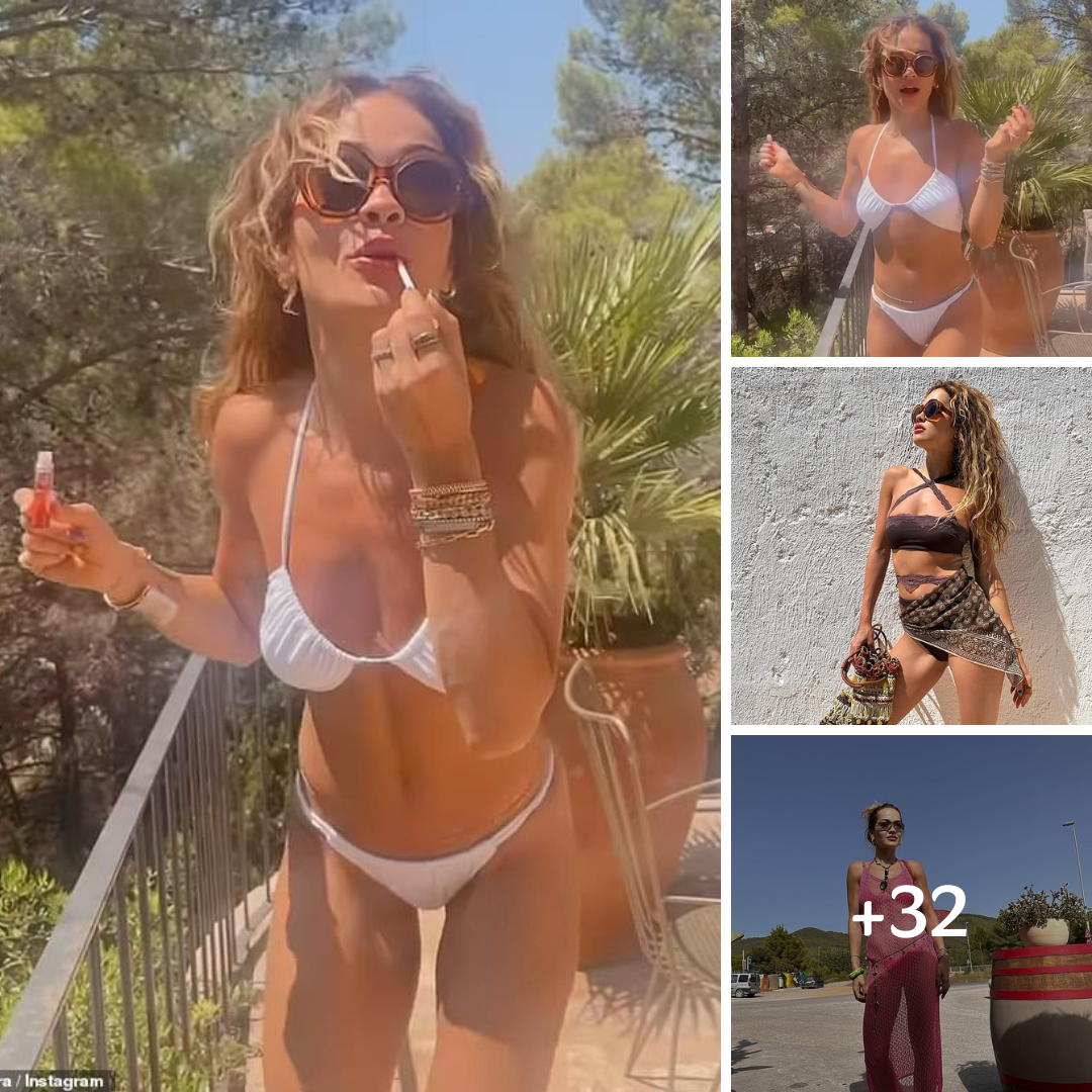 Rita Ora sends temperatures soaring in a skimpy white bikini in Ibiza as she reveals she has a special performance planned