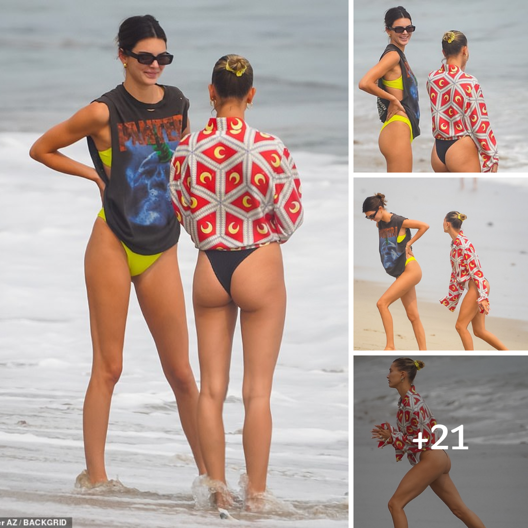 Kendall Jenner and Hailey Bieber cover up their bikinis while at the Kardashians’ beach house