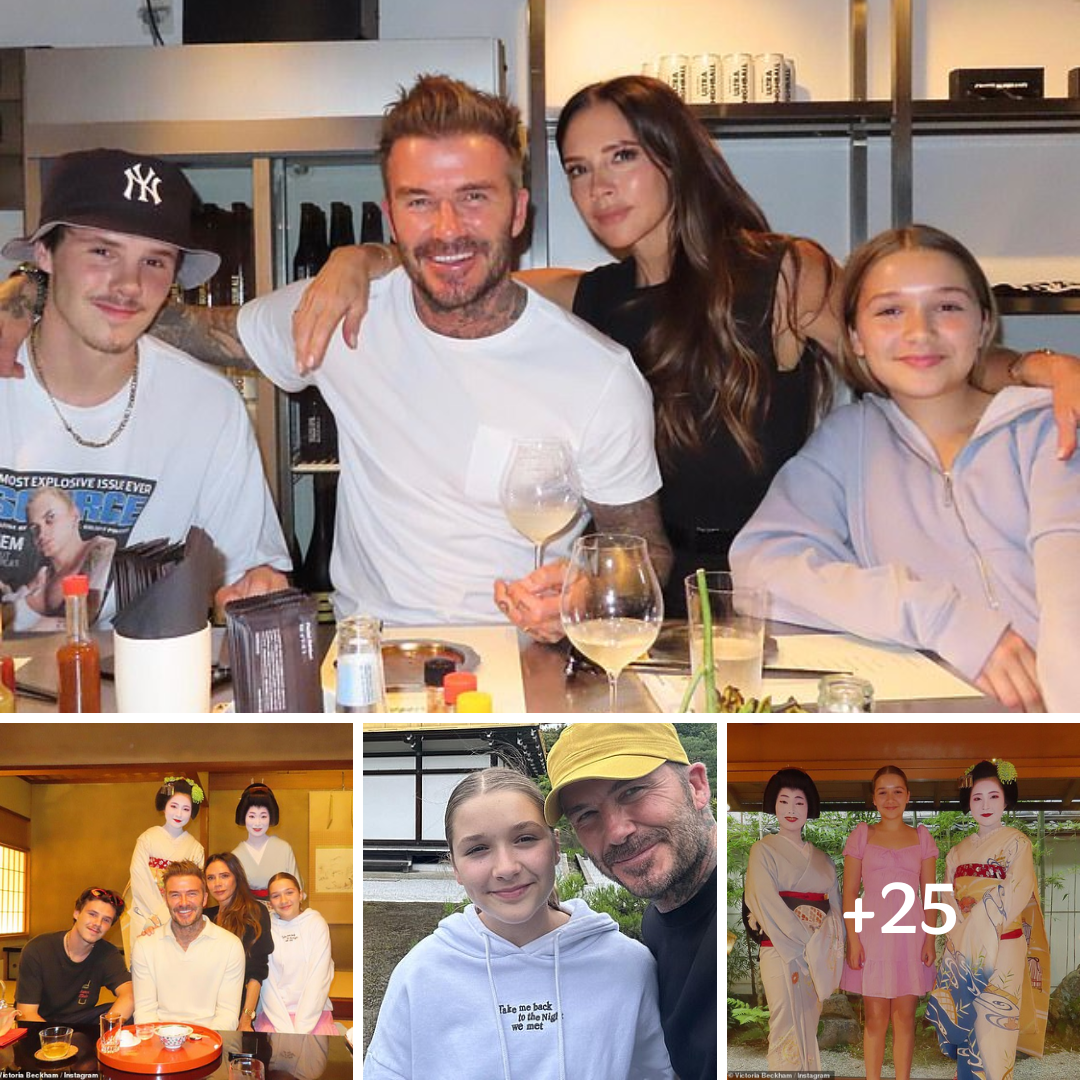 Victoria and David Beckham enjoy sushi and pose with Geishas on a lavish family getaway to Japan