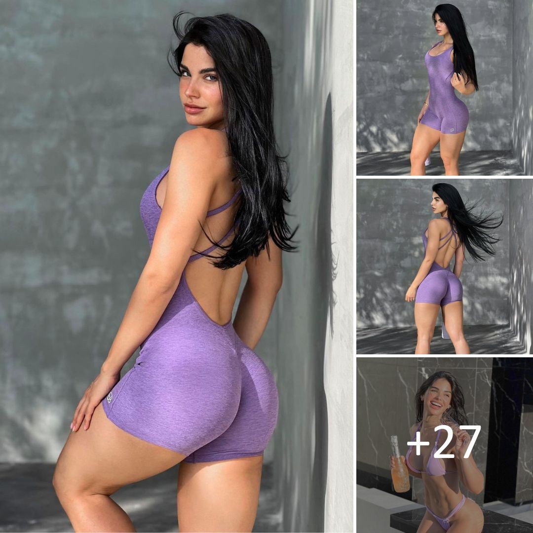 Stephany Gonzalez shows off her perfect curves in a tight purple bodysuit ‎