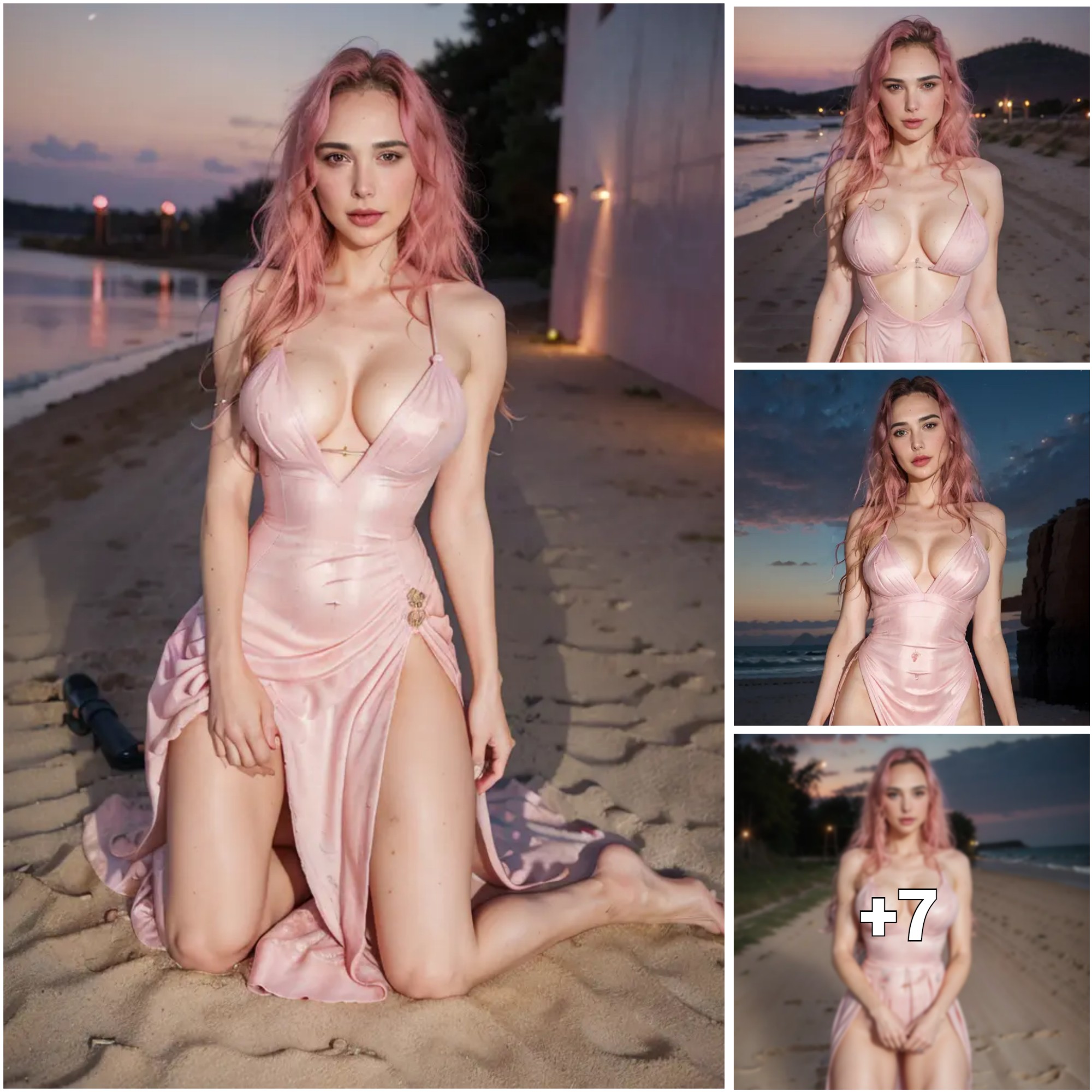 Gal Gadot Strikes a Super Cute Pose with Uniquely Striking Pink Hair on the Beach ‎