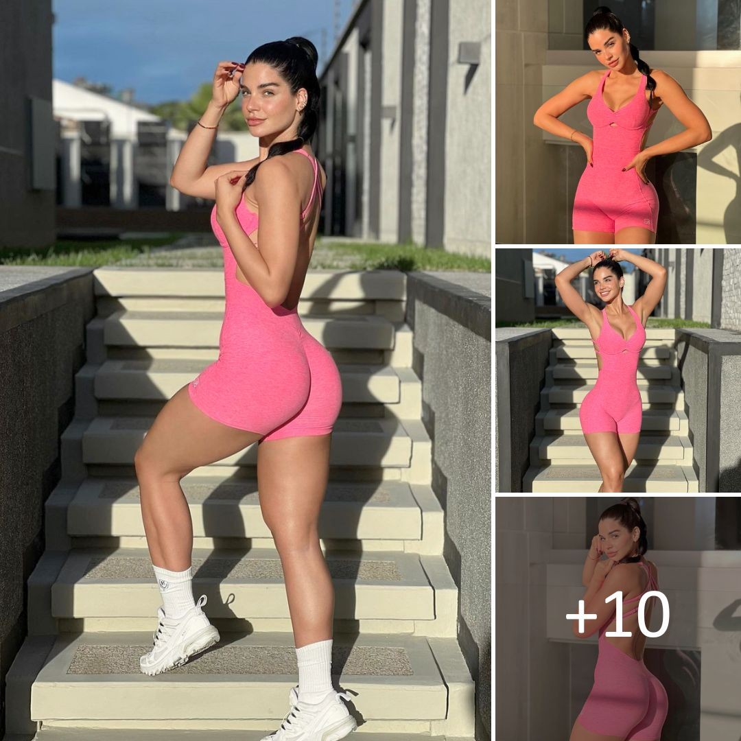 Stephany Gonzalez shows off her perfect curves in a tight pink bodysuit ‎