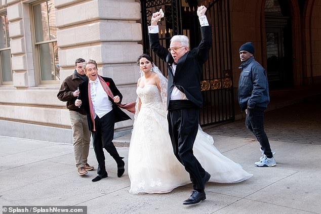 In contrast, Selena's character appeared worried as she looked out onto the street