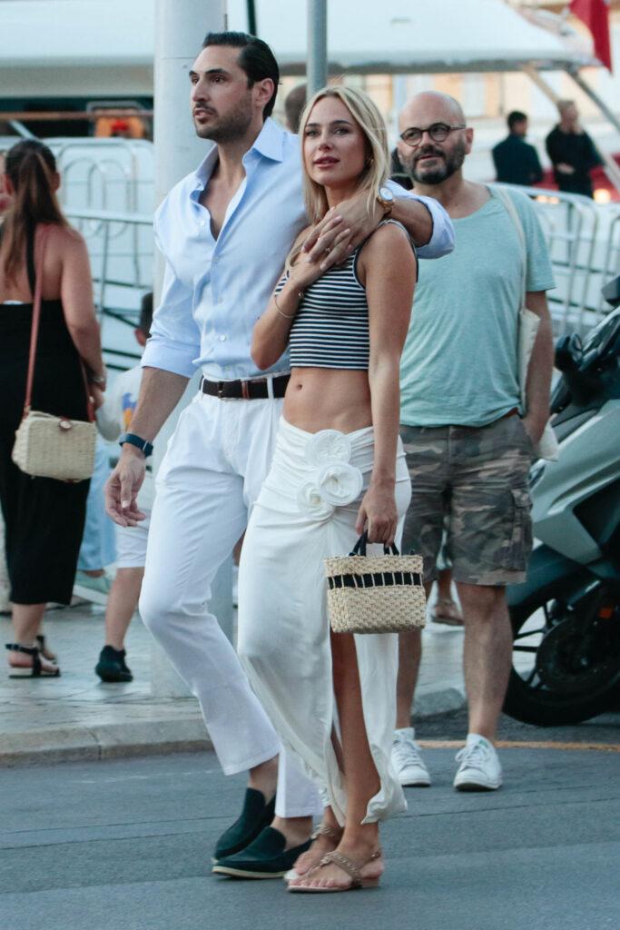 Kimberley Garner and Andreas Anthis are seen enjoying a romantic stroll in Saint Tropez. 27 Jul 2023 Pictured: Kimberley Garner Andreas Anthis. PH๏τo credit: Spread Pictures / MEGA TheMegaAgency.com +1 888 505 6342 (Mega Agency TagID: MEGA1012416_006.jpg) [PH๏τo via Mega Agency]