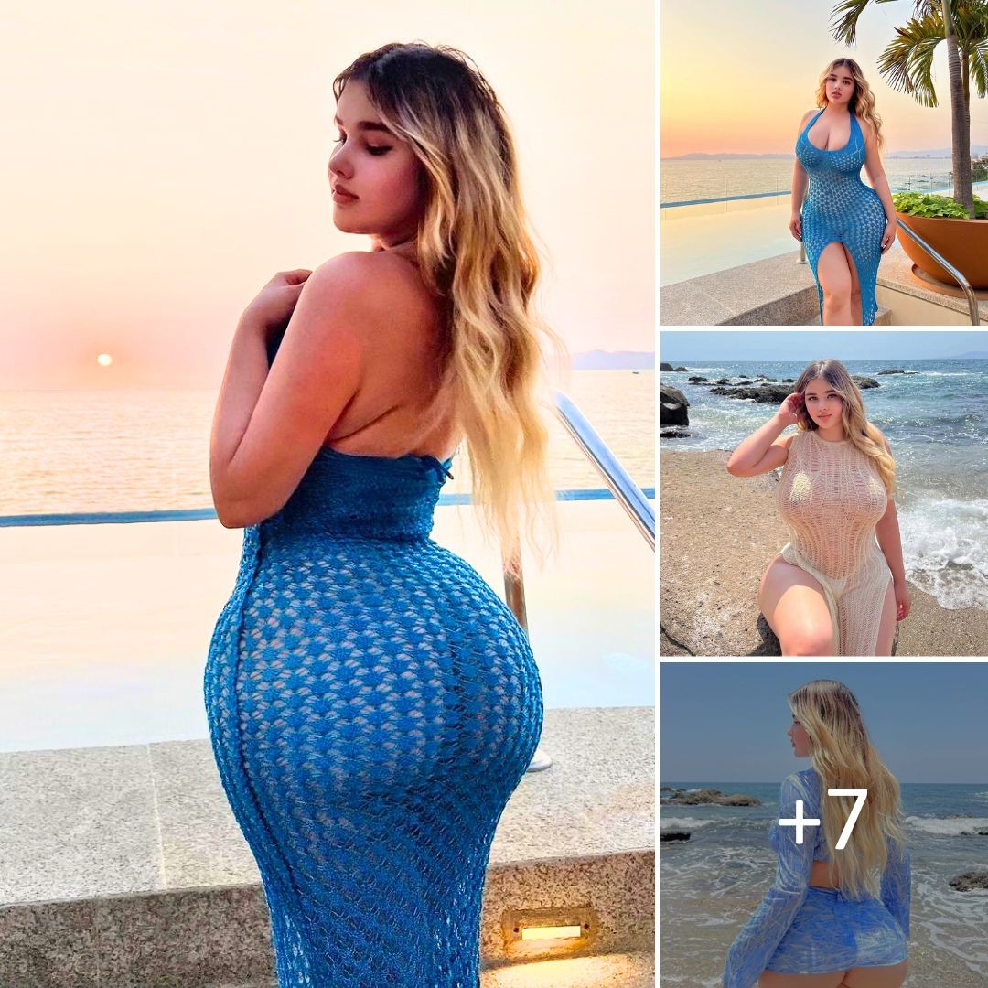 Anastasiya Kvitko’s Beachside Allure: Flaunting Her Hot Curves in a Blue Swimsuit. ‎