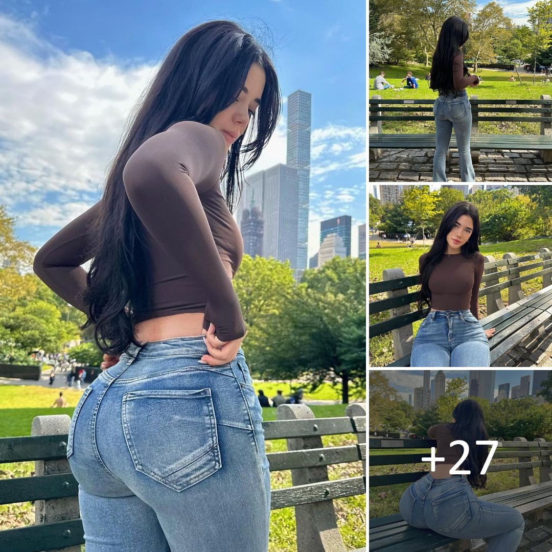 Vanessa Reinhardt wears street clothes and shows off her figure in the park ‎